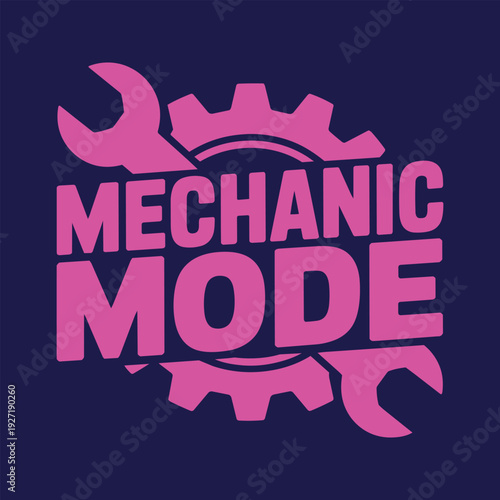 Mechanic mode typography with industrial gear and wrench tools for automotive service branding