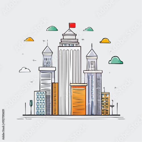 Cityscape with Skyscrapers and Buildings Illustration.