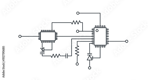 Electronic Circuit Diagram Illustration Showing Complex Connections and Components in a Technical Schematic Representation