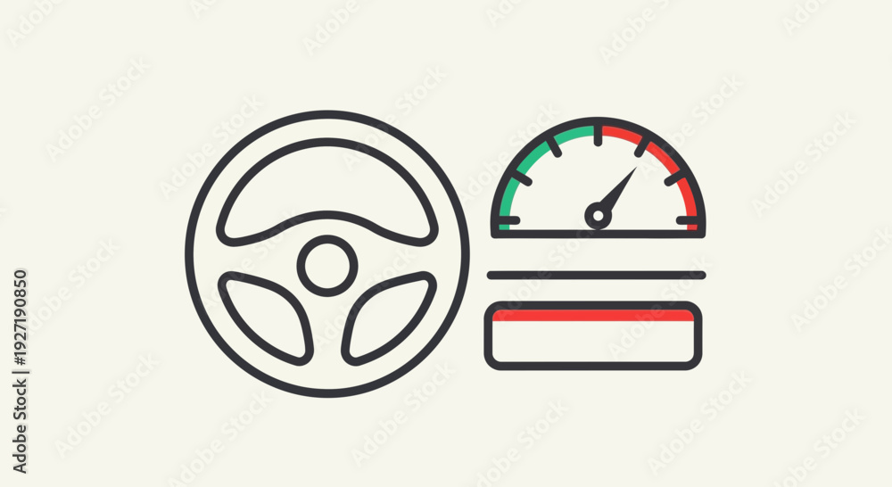 Obraz premium Steering Wheel and Dashboard Controls Illustration with Speedometer Gauge and Fuel Level Indicator