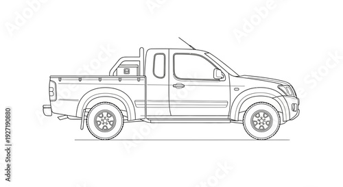 Pickup truck side view illustration on plain background