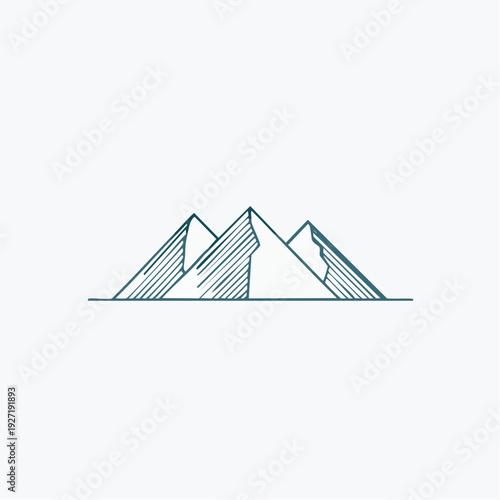 Simple Line Drawing of Three Mountains.