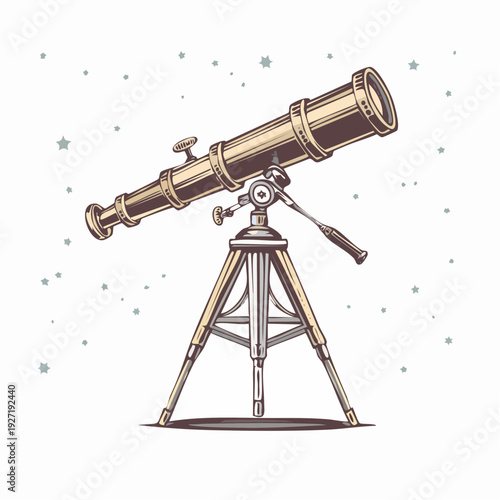 Vintage Style Illustration of Refractor Telescope.
