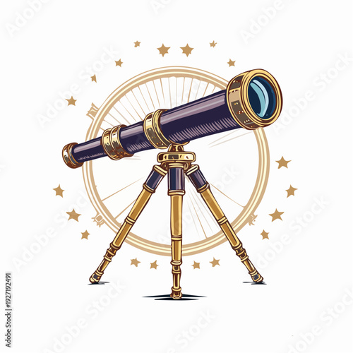 Vintage Style Refractor Telescope on Tripod.