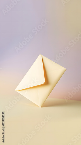 closed beige letter envelope on pastel background