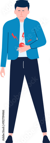 Man suffer from abdominal pain. Sickness color icon