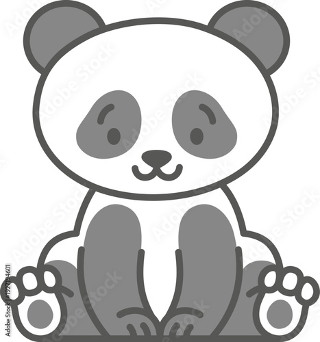 Baby panda color drawing. Sitting animal mascot