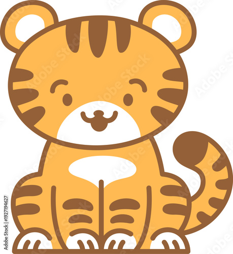 Tiger smiling character. Jungle wild animal kawaii icon