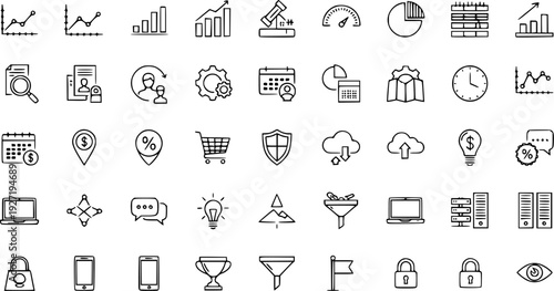 Business, Finance, Marketing, Analytics, and Technology Line Icons Set - Hand Drawn Doodle Collection