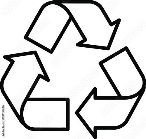 Black and white recycling symbol icon with three arrows forming a circular shape on transparent background silhouette high quality professional detailed