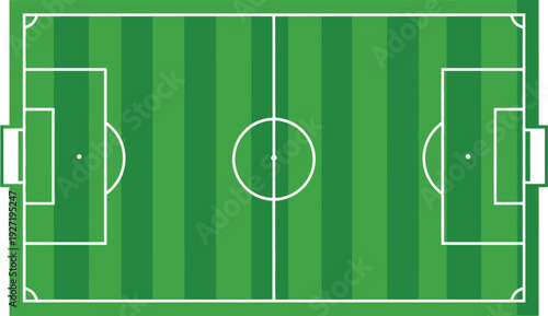 Overhead view of a green soccer field with white lines and goals a top down illustration on transparent background silhouette high quality