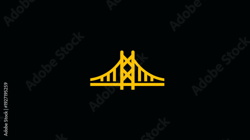 A stylized bridge illustration rendered in yellow against a solid black background