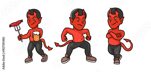 Set of cute devil mascot designs.