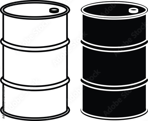 Two stacked metal barrels one white and one black depicted in a simple silhouette style on transparent background high quality professional
