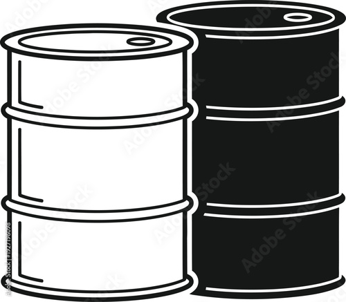 Two stacked metal drums one white and one black presented as a simple silhouette on transparent background high quality professional detailed