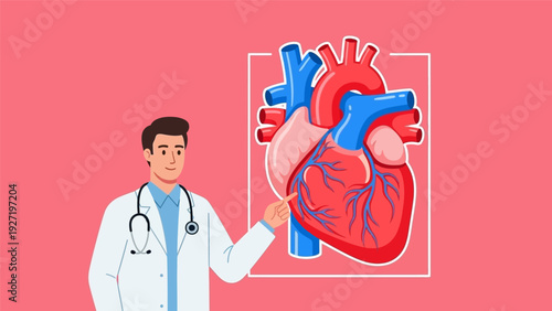 Cardiologist Explaining Human Heart Anatomy. Doctor Presentation on Cardiology, Heart Health, and Circulatory System Diagram.