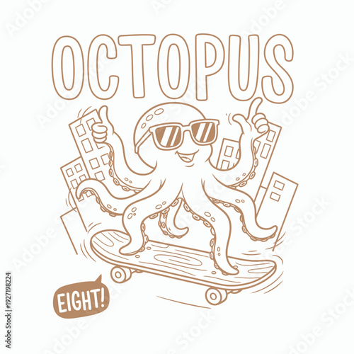 Cool Octopus Skater with Sunglasses and Thumbs Up.