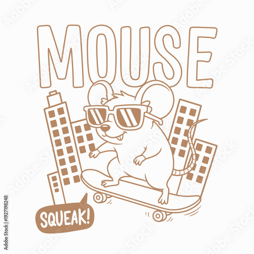Fotografía Cool Mouse Skater with Sunglasses and Skateboard.