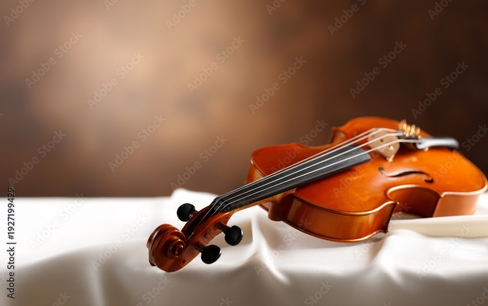 Fototapeta premium Elegant Violin Resting on Soft Velvet Cloth Background