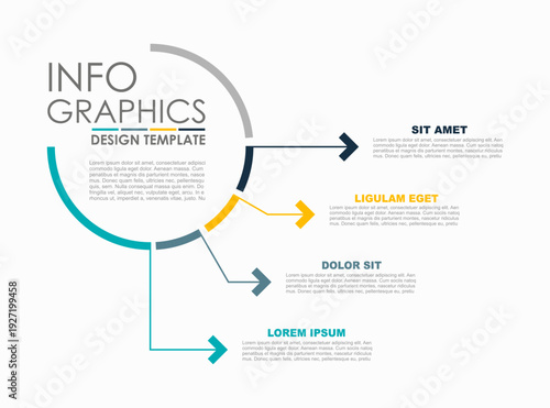 Minimalist infographic flow chart with colorful arrows from center, ideal for process mapping, presentations, or business strategy visuals. Vector illustration.