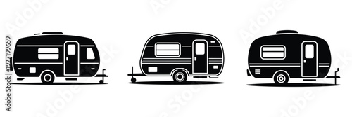 Travel Trailer Silhouette Vector Set – Retro Camper, Caravan, and Vintage RV Illustration for Summer Road Trip, Camping Adventure, Outdoor Vacation, and Wanderlust Design