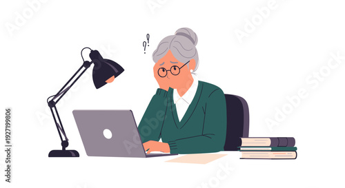 Elderly Woman Stressed with Laptop: Senior Facing Technology Frustration, Digital Literacy Challenges & Computer Learning Difficulties.