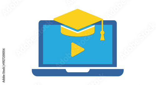 Online learning concept a graduation cap atop a laptop screen