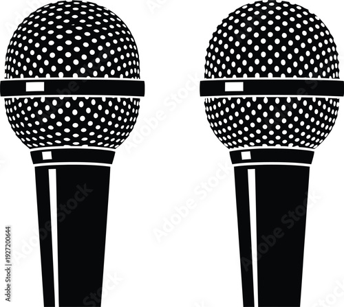 Two black microphones in a row simple design isolated on transparent background perfect silhouette graphic for various uses high quality professional