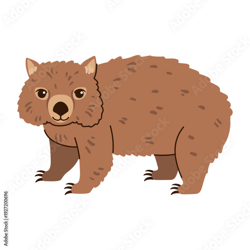 Cute cartoon wombat isolated on a white background. Brown flat illustration of an Australian wild animal with small ears and claws, ideal for educational and nature-themed designs.