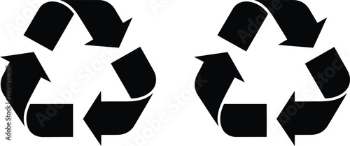 Three black recycling symbol icons arranged in a row on transparent background a simple silhouette design for eco awareness high quality