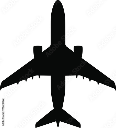 Black airplane silhouette graphic top down view isolated on transparent background perfect for versatile design elements on transparent background high quality professional