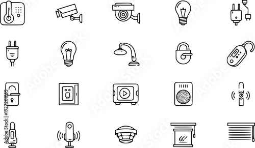 Smart Home Icons: Security, Lighting, Appliances  More - Vector Collection
