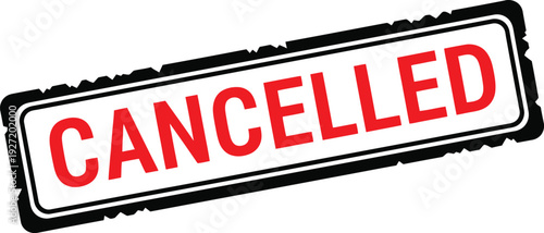 Red cancelled text inside a black rectangular stamp shape on transparent background a striking silhouette design high quality professional detailed modern