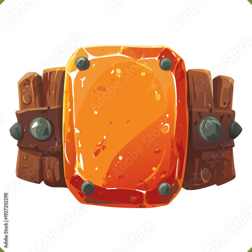 Vector illustration of an art deco ring with large orange gemstone in bold metal setting, luxury jewelry, isolated on white background