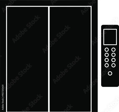 Black elevator doors with control panel icon simple vector illustration modern design on transparent background silhouette high quality professional detailed elegant