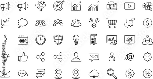 Hand Drawn Business  Marketing Icons Set - Doodle Line Art for Social Media, Web  Digital Content