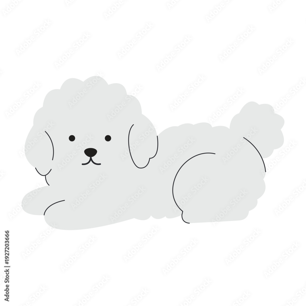 Fototapeta premium Adorable fluffy white puppy in a resting pose vector illustration.