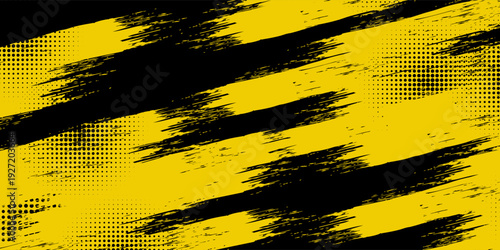 Abstract yellow dirty grunge on black background with halftone effect design. Sports background concept with grunge brush stroke. Vector illustration