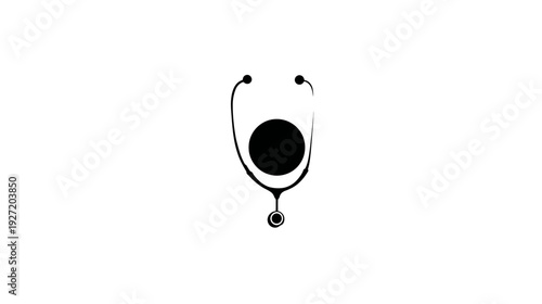 A medical stethoscope graphic in black on white. A rounded end and a circle adorn the center