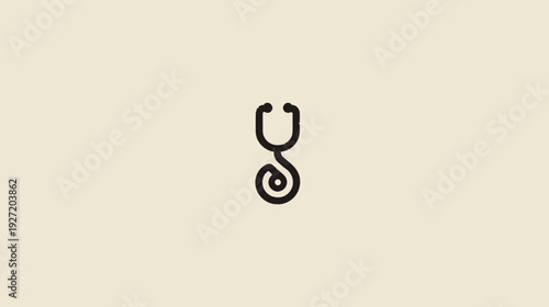 A stylized stethoscope icon, outlined in black, set against a cream-colored background
