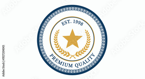 Premium quality award seal with star and laurel wreath, established 1998.