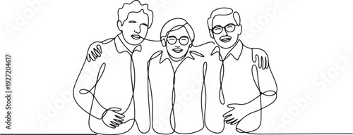 A group of happy seniors. Happy old age. International Day for Older Persons. one line art icon drawing vector