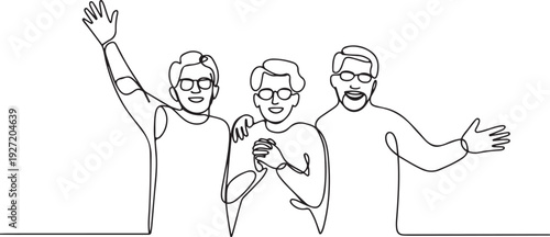 A group of happy seniors. Happy old age. International Day for Older Persons. one line art icon drawing vector