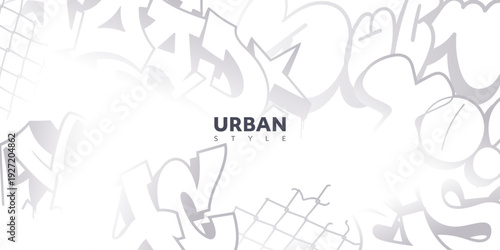 Abstract white graffiti background with letters, tags, throws and pieces. Street art and hip-hop design element. Ideal for banner, print, poster, wallpaper
