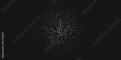 Halftone vector abstract background of circular dots. Texture of particles. Random maze, puzzle. Chaotic ornament. Circular pattern of point.