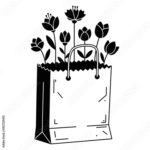 vector illustration of flowers in a paper bag 