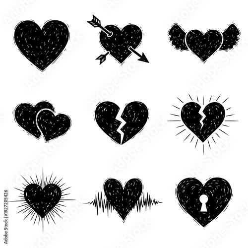 set of heart icons