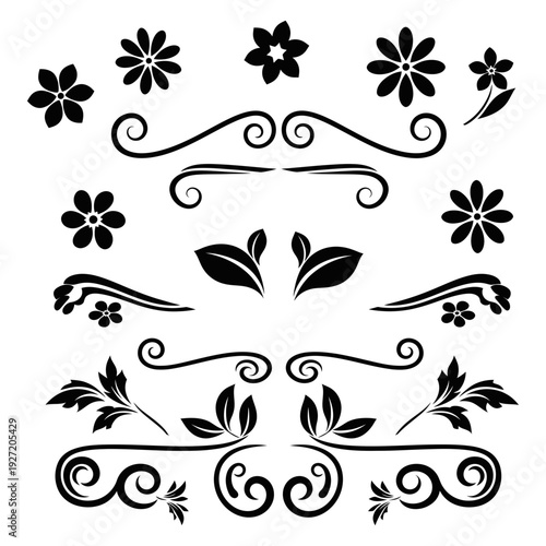set of floral design elements