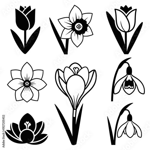 set of flowers icons