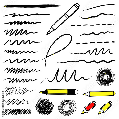 set of hand drawn lines icons